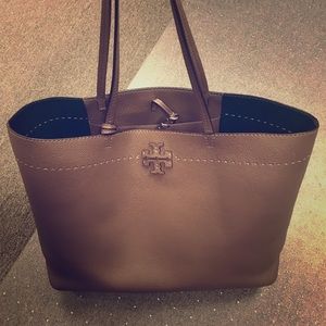 Tory Burch McGraw Silver Maple Leather Tote